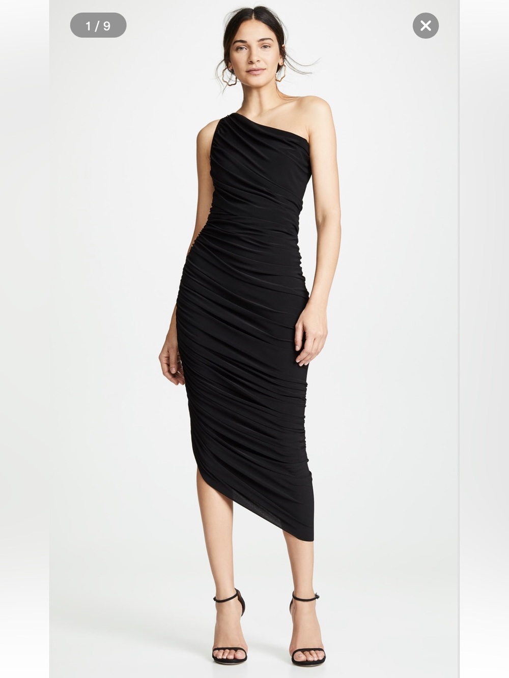 Norma Kamali Black Diana Bodycon Asymmetrical Ruched Gown